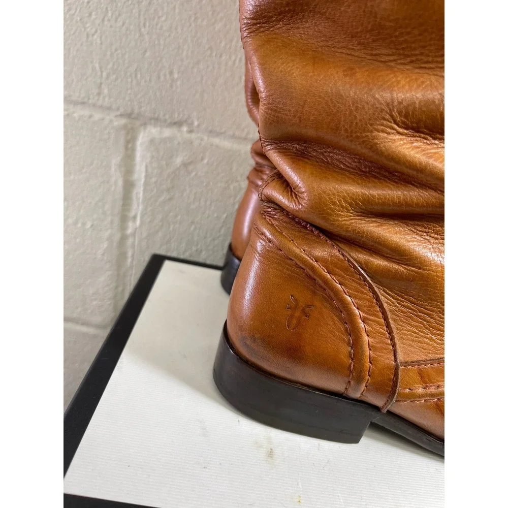 Frye Melissa 76442 Trapunto Brown Leather Tall‎ Riding Boots Pull On Women 7.5 B